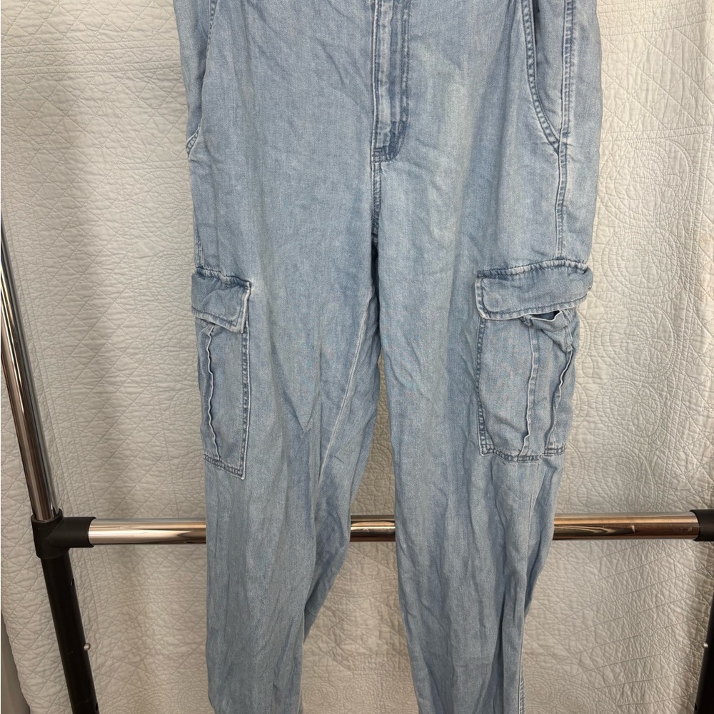 American Eagle Outfitters Light Blue Cargo Jumpsuit